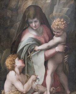 Madonna and Child with the Young St John, Domenico Puligo (olie på panel)
