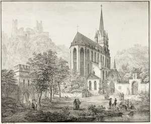 Vor Frue kollegiale kirke med slottet Schönberg ved Oberwesel ved Rhinen