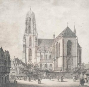 Litografi - Frankfurt - Kejserlig domkirke - Quaglio - 1819 af Domenico Quaglio the Younger