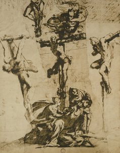Studie af korsfæstelsen og den svimende jomfru af Domenico Robusti Tintoretto