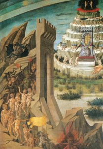 Figurer af forbandede detaljer fra Dante med guddommelig komedie, fresko af Domenico di Michelino (1417-1491), Santa Maria del Fiore-katedralen, Firenze, Italien