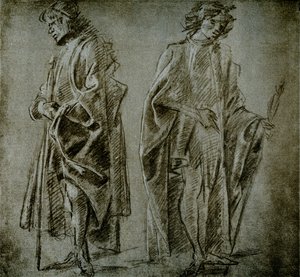 Draperistudier for to mandsfigurer af Domenico school of Ghirlandaio