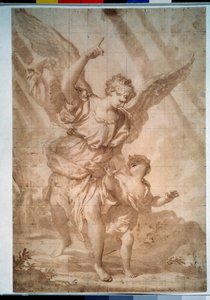 ""The Guardian Angel"" (Skytsengel) Pentegning af Domenico Piola (1627-1703) Pushkin Museum, Moskva