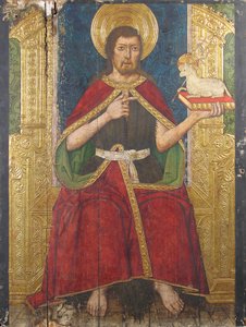 Panel med Johannes Døberen på tronen fra Retable, 1400-tallet.