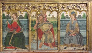 Predella rude med Saint Bridget, Saint Christopher og Saint Kilian fra Retable, 1400-tallet.
