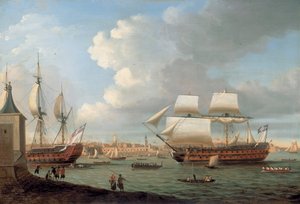 Foudroyant og Pegasus kom ind i Portsmouth Harbour, 1782 af Dominic Serres