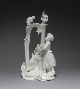 Figur af en pige med kat, lavet af Nymphenburg Porcelænsfabrik, ca. 1770 (porcelæn) af Dominicus (attr. to) Auliczek