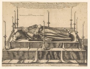 Portræt af Ferdinand II van Tirol Mest fredfyldte prins og lord Ferdinand ærkehertug af Østrig (...) (titel på objekt) af Dominicus Custos (possibly)
