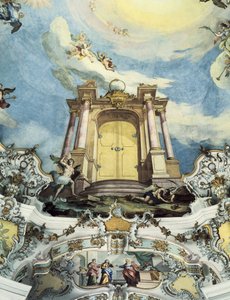 Døren til Eternitten med indskriften Tempus non erit amplius (fresko) af Dominikus Zimmermann