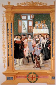 Etienne Leblanc (1490-1565) præsenterer for Anne de Montmorency (1493-1567) sin oversættelse af Cicerons tale (1531) - Kopi af frontispicen bevaret i Sankt Petersborg (Rusland), gouache af Dominique Henri Guifard (1838-1913) , slutningen af det 19. århundr af Dominique Henri Guifard