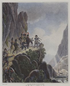 Napoleon undersøger Fort Bard, Italien, 23. maj 1800 (farve litho) af Dominique Vivant (after) Denon