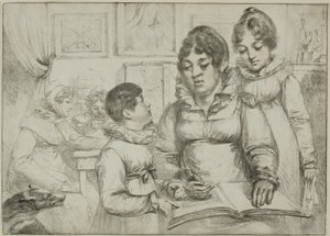 Familiegruppe (kvinde læser for to børn) af Dominique Vivant Denon