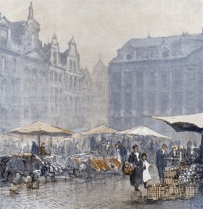 Bruxelles tidligt om morgenen (farve litho)