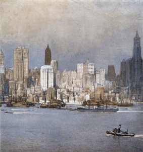 New York fra bugten (farve litho)