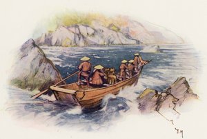 Shooting the Rapids, Japan (farvelitografi) af Donald (after) Maxwell