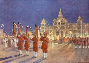 The Welcome at Mysore (farvelitografi) af Donald (after) Maxwell