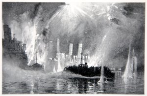 Motorlancerer redningsbesætninger på blokskibene ved Zeebrugge, illustration fra 