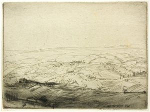 Skitse fra San Gimignanos mure af Donald Shaw MacLaughlan