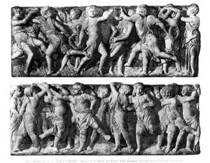 Dancing Putti Panel, fra Cantoria, fra Singing Gallery of the Duomo (marmor) af Donatello