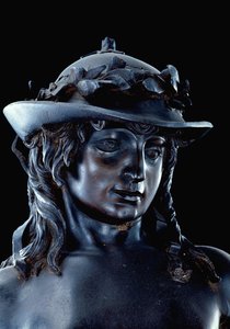 David, detalje af hovedet, ca. 1440 (bronze) (se også 11969-70) af Donatello