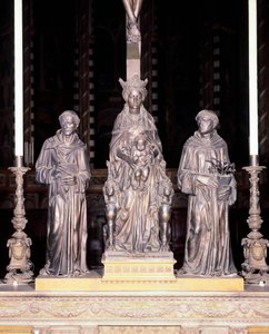 Italien, Padova, basilikaen Sankt Antonius af Padova, gruppe af jomfruer og barn med hellige, af Donatello (ca. 1386-1466), bronze af Donatello