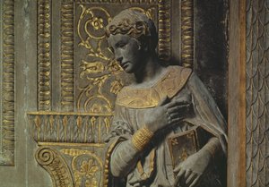Cavalcanti Annunciation: detalje af Jomfruen af Donatello 1386-1466 c.1435 forgyldt kalksten af Donatello