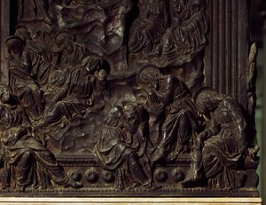 Tilbedelse i haven, detalje fra venstre prædikestol, af Donatello (1386-1466), Basilica of St Lawrence, Firenze, Italien af Donatello