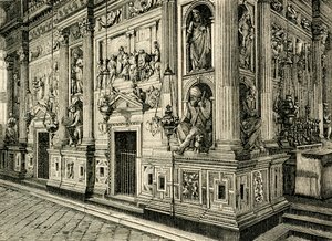 Marble Screen of Holy House, designet af Donato Bramante (1444-1514), Sanctuary of Holy House, Loreto, Marche, Italien