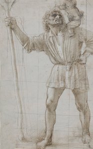 St. Christopher med Jesusbarnet, ca. 1490 (Silverpoint, forhøjet med hvid, på lysegråt forberedt papir) af Donato Bramante
