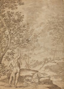 Apollo stående i et flodlandskab af Donato Creti