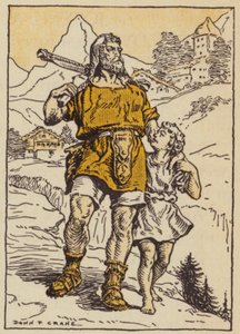 William Tell og hans søn (farve litho)