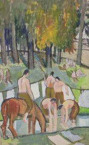 Soldiers at a Stream, 1920 (wc på papir) af Dora Carrington