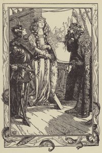 Kong Anguish giver Isolt til Sir Tristram (litho) af Dora Curtis