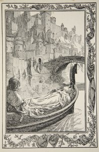 Prammen flød ned ad floden, illustration fra 