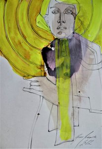 Abstrakt kvinde, gul af Doris Schmitz