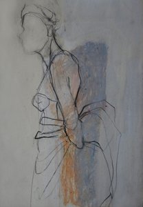 Skitse af en yndefuld, draperet figur af Doris Schmitz