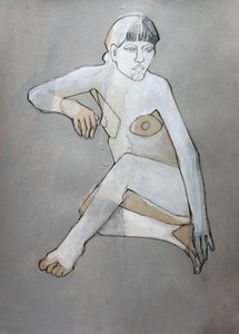 Tænksom, abstrakt nøgenfigur af Doris Schmitz