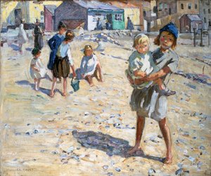 På stranden (olie på lærred) af Dorothea Sharp