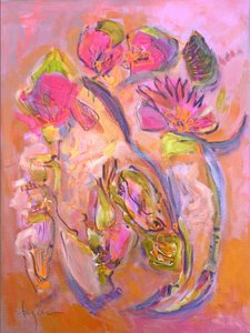Lyserødt, blomstret, abstrakt af Dorothy Fagan