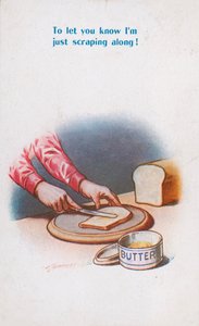 Smør, der skrabes sammen (farvelitografi)