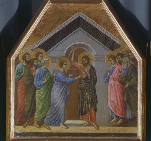 Altarpeice: The Incredulity of St Thomas, detalje af galningen fra den modsatte overflade af Maesta