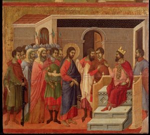 Jesus foran Herodes. Maesta altertavle (tempera og guld på træ af Duccio di Buoninsegna