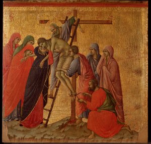 Passion: aflejringen. Maesta altertavle (tempera og guld på træ af Duccio di Buoninsegna