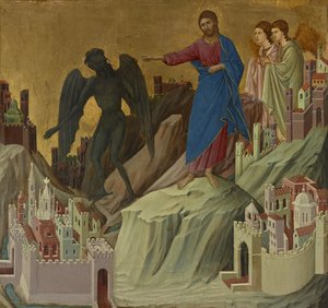 Fristelsen på bjerget af Duccio di Buoninsegna