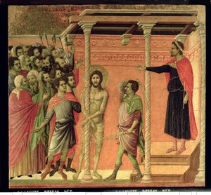 Flagellationen, fra Maesta-altertavlen, ca. 1308-11 (tempera på panel0 af Duccio di Buoninsegna