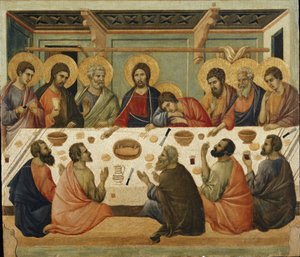 Herrens nadver. Bagsiden af Maesta-altertavlen af Duccio di Buoninsegna