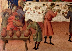 Brylluppet i Cana. Detalje, bagsiden af altertavlen (tempera og guld på træ af Duccio di Buoninsegna