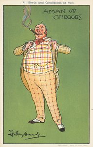 En mand med checks: en velhavende mand i et ternet jakkesæt (farve litho) af Dudley Hardy