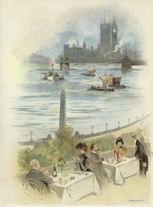 Frokost på terrassen med udsigt over Themsen af Dudley Hardy