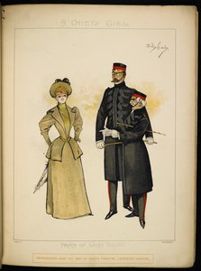 En af Gaiety-pigerne og to officerer fra Livgarden. af Dudley Hardy